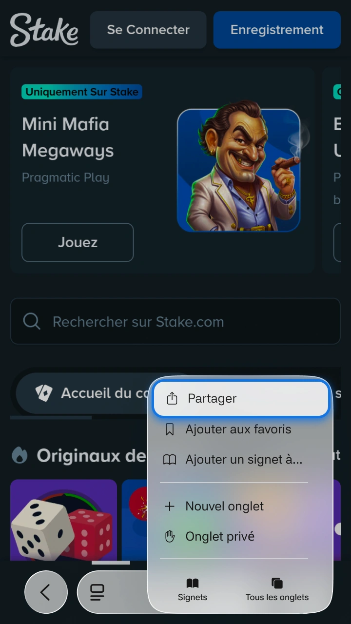 Cliquez sur Partager pour installer Stake sur votre appareil iOS.