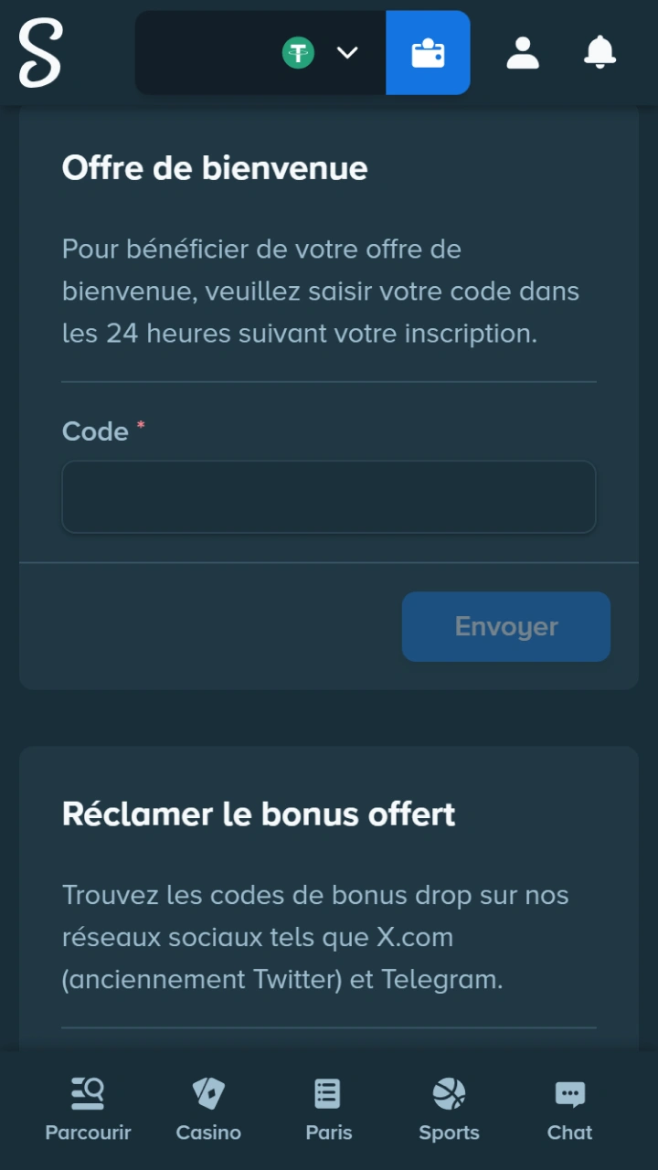 Il vous suffit de saisir votre code Stake pour accéder à des offres exclusives.