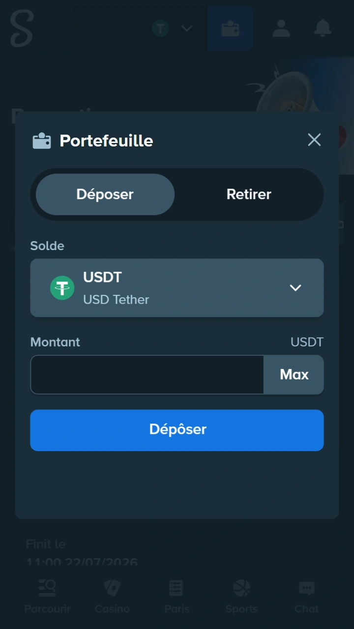 Utilisez le portefeuille sécurisé de Stake pour déposer des fonds en toute sérénité.